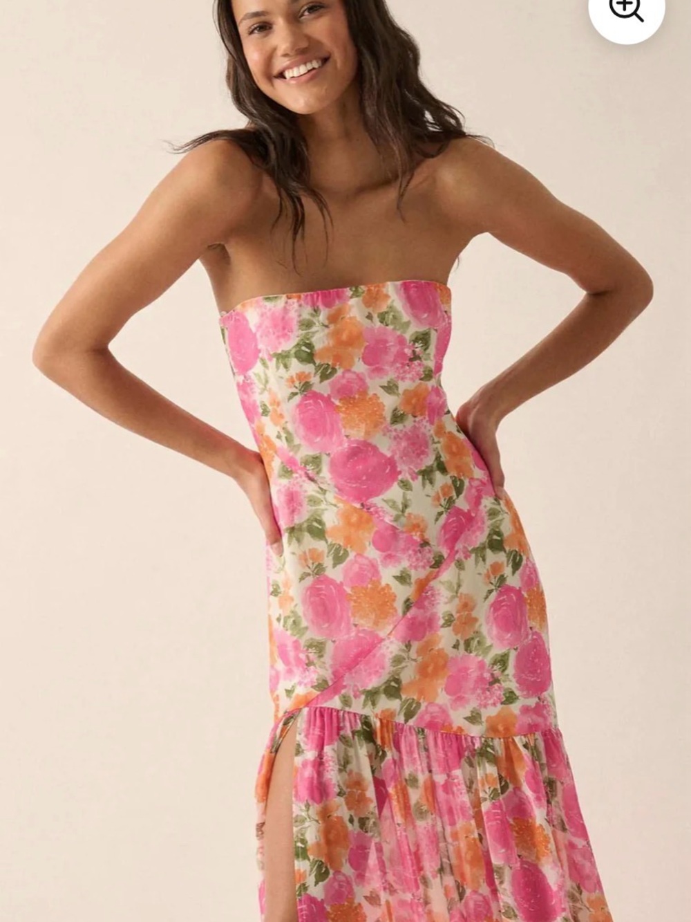 Promesa Strapless Pink & Orange Floral Maxi Dress